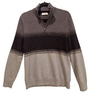 Calvin Klien cardigan Mens L Cotton grey black tight knit 1/4 Zip Career hipster